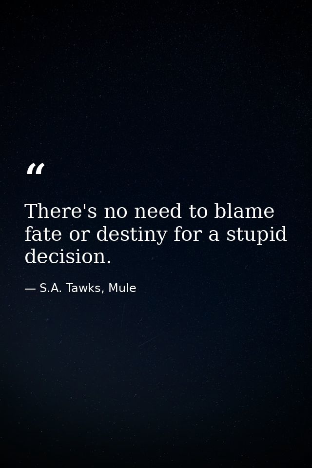 There's no need to blame fate or destiny for a stupid decision. — S.A. Tawks, Mule