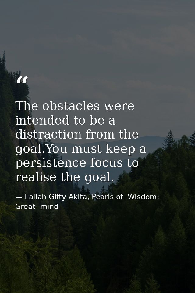 The obstacles were intended to be a distraction from the goal.You must keep a persistence focus to realise the goal. — Lailah Gifty Akita, Pearls of  Wisdom: Great  mind