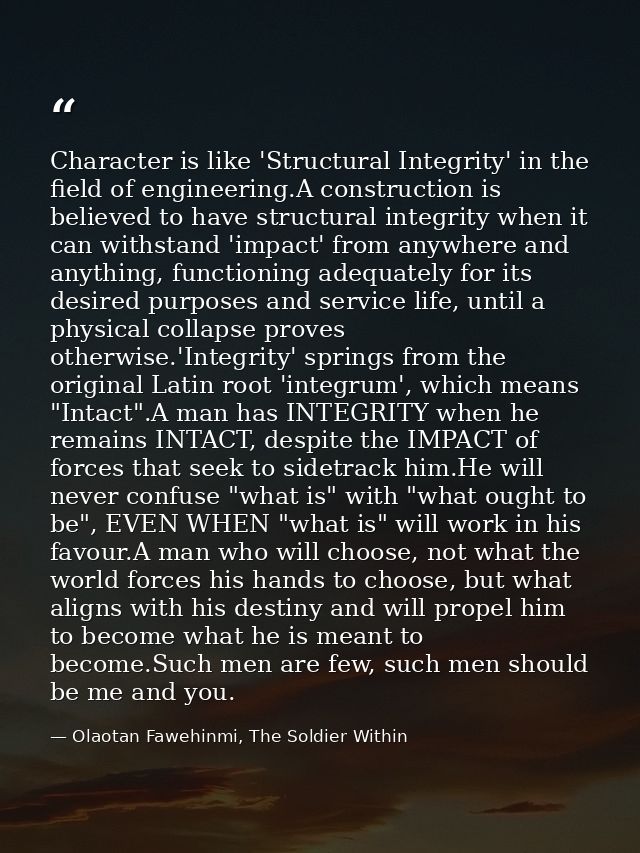 Character is like 'Structural Integrity' in the field of engineering.A construction is believed to have structural integ — Olaotan Fawehinmi, The Soldier Within