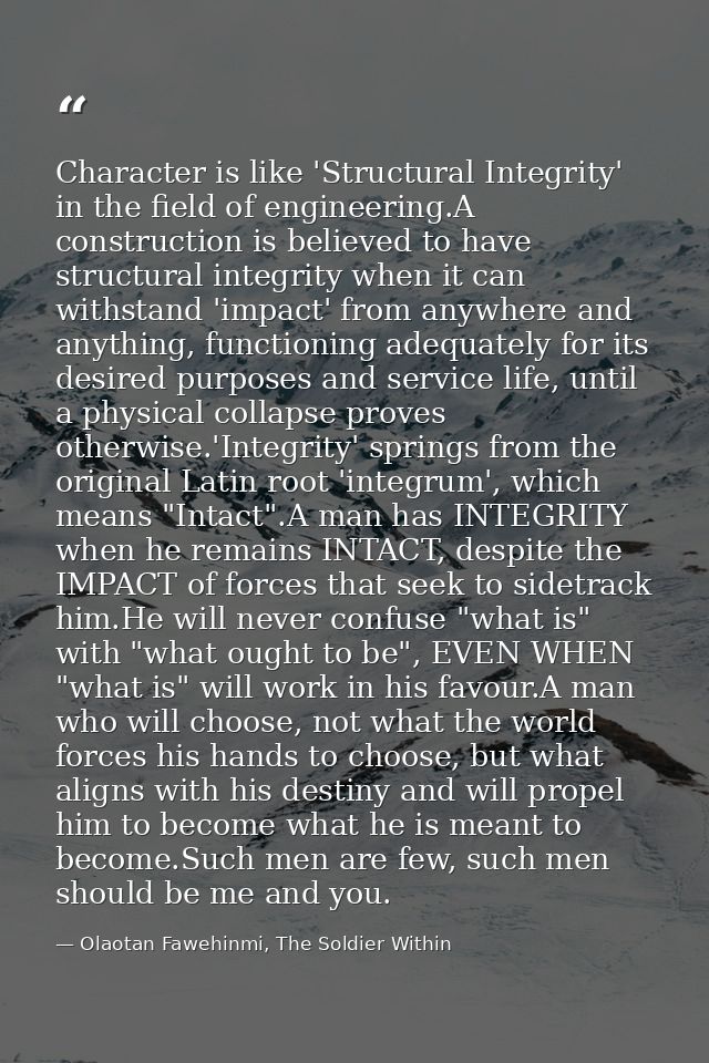 Character is like 'Structural Integrity' in the field of engineering.A construction is believed to have structural integ — Olaotan Fawehinmi, The Soldier Within