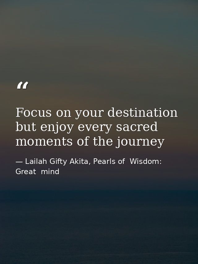 Focus on your destination but enjoy every sacred moments of the journey — Lailah Gifty Akita, Pearls of  Wisdom: Great  mind
