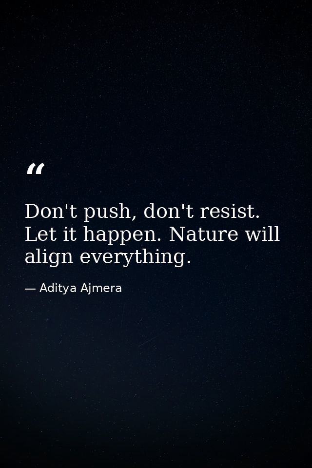 Don't push, don't resist. Let it happen. Nature will align everything. — Aditya Ajmera