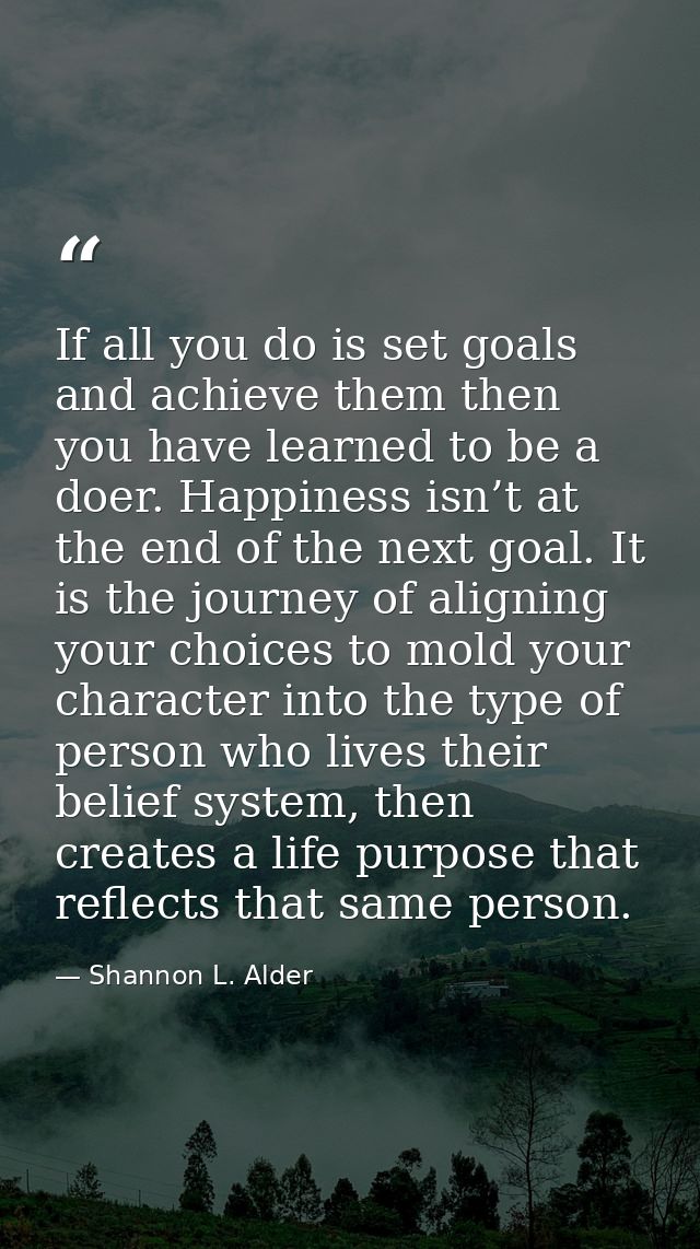 If all you do is set goals and achieve them then you have learned to be a doer. Happiness isn’t at the end of the next g — Shannon L. Alder