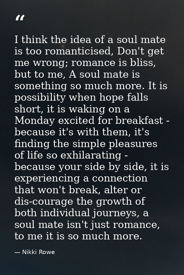 I think the idea of a soul mate is too romanticised, Don't get me wrong; romance is bliss, but to me, A soul mate is som — Nikki Rowe