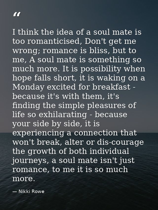 I think the idea of a soul mate is too romanticised, Don't get me wrong; romance is bliss, but to me, A soul mate is som — Nikki Rowe