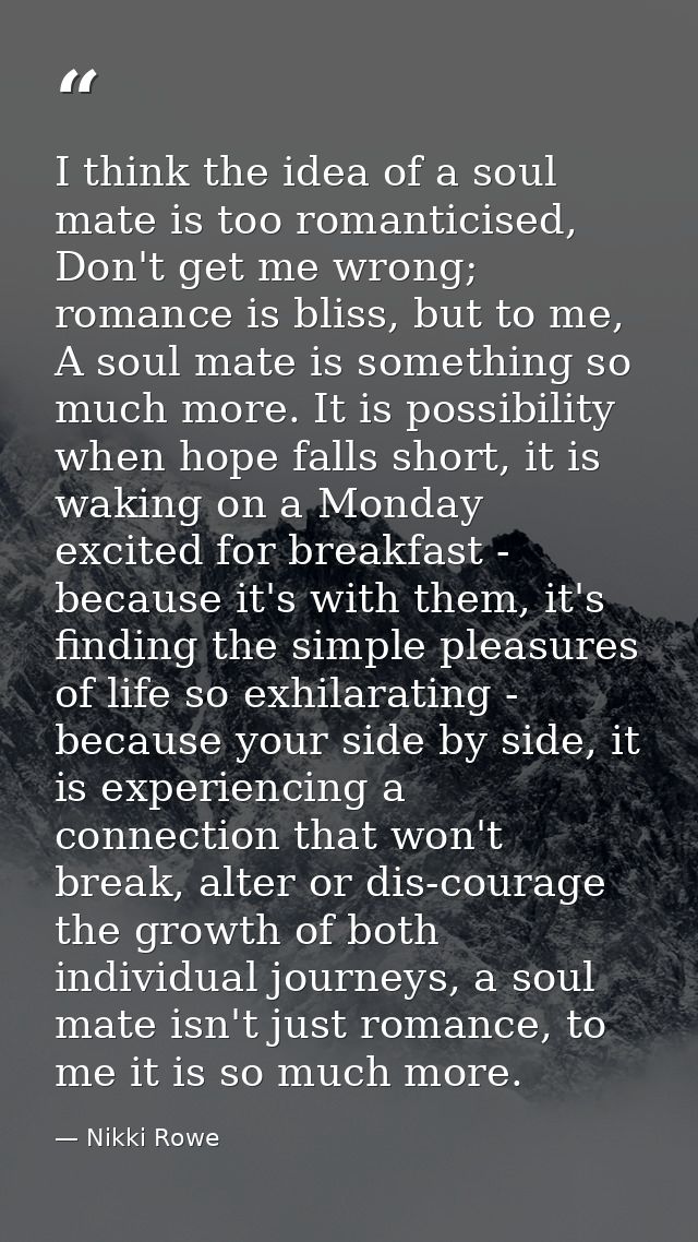 I think the idea of a soul mate is too romanticised, Don't get me wrong; romance is bliss, but to me, A soul mate is som — Nikki Rowe