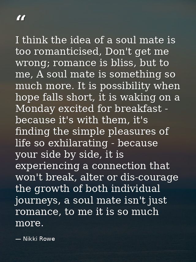 I think the idea of a soul mate is too romanticised, Don't get me wrong; romance is bliss, but to me, A soul mate is som — Nikki Rowe