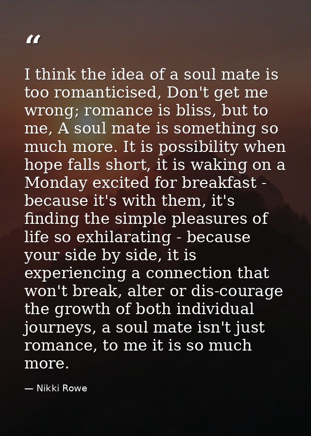 I think the idea of a soul mate is too romanticised, Don't get me wrong; romance is bliss, but to me, A soul mate is som — Nikki Rowe