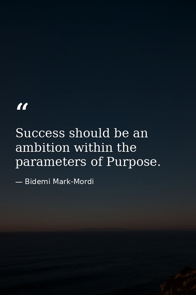 Success should be an ambition within the parameters of Purpose. — Bidemi Mark-Mordi