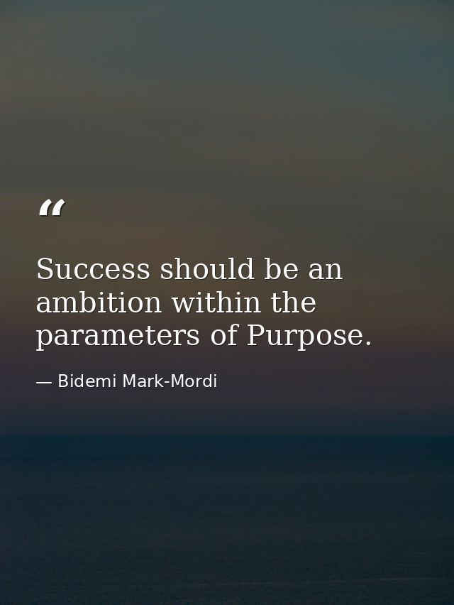 Success should be an ambition within the parameters of Purpose. — Bidemi Mark-Mordi