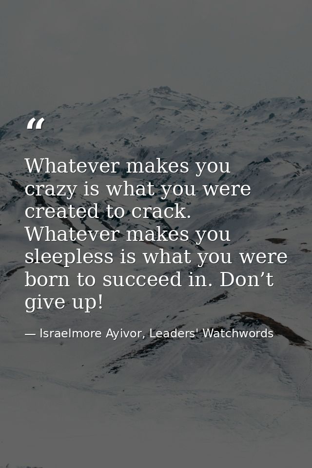 Whatever makes you crazy is what you were created to crack. Whatever makes you sleepless is what you were born to succee — Israelmore Ayivor, Leaders' Watchwords