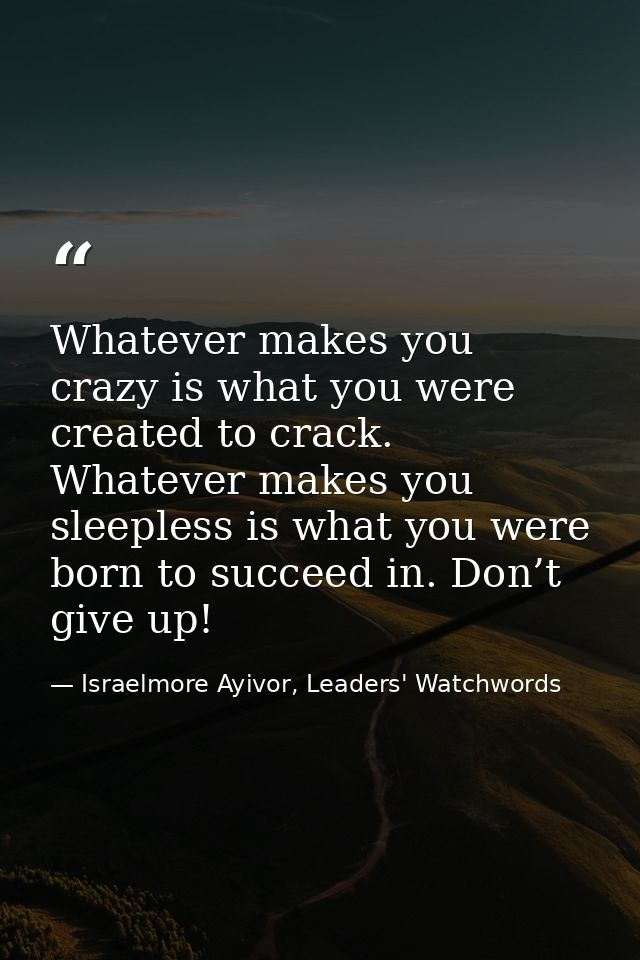 Whatever makes you crazy is what you were created to crack. Whatever makes you sleepless is what you were born to succee — Israelmore Ayivor, Leaders' Watchwords