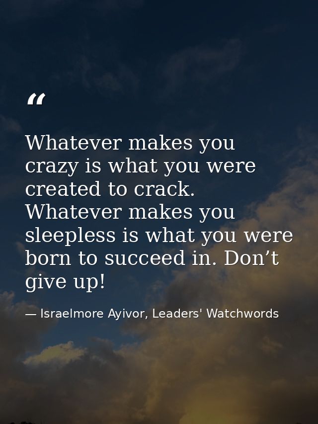Whatever makes you crazy is what you were created to crack. Whatever makes you sleepless is what you were born to succee — Israelmore Ayivor, Leaders' Watchwords