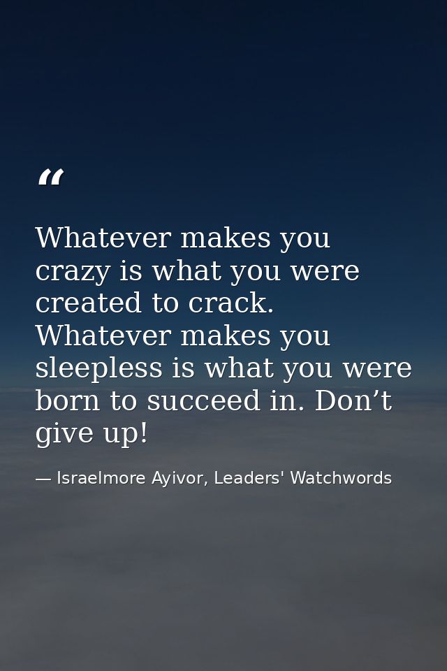 Whatever makes you crazy is what you were created to crack. Whatever makes you sleepless is what you were born to succee — Israelmore Ayivor, Leaders' Watchwords
