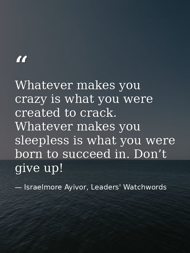 Whatever makes you crazy is what you were created to crack. Whatever makes you sleepless is what you were born to succee — Israelmore Ayivor, Leaders' Watchwords