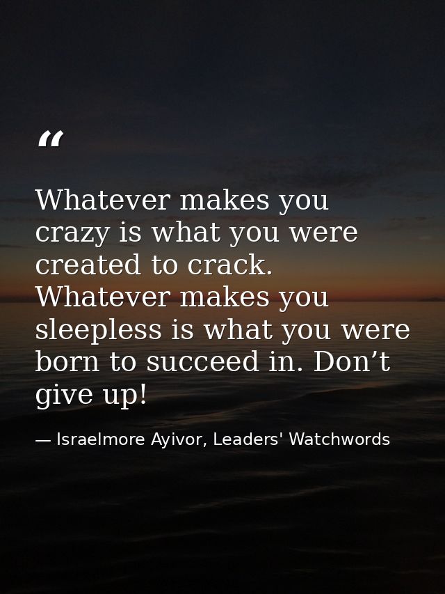 Whatever makes you crazy is what you were created to crack. Whatever makes you sleepless is what you were born to succee — Israelmore Ayivor, Leaders' Watchwords