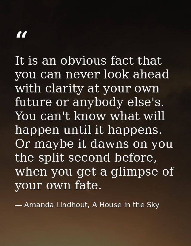 It is an obvious fact that you can never look ahead with clarity at your own future or anybody else's. You can't know wh — Amanda Lindhout, A House in the Sky