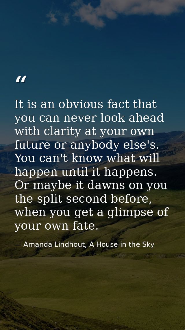 It is an obvious fact that you can never look ahead with clarity at your own future or anybody else's. You can't know wh — Amanda Lindhout, A House in the Sky