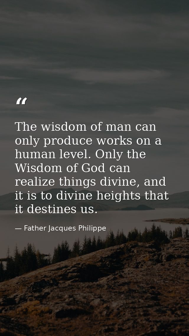 The wisdom of man can only produce works on a human level. Only the Wisdom of God can realize things divine, and it is t — Father Jacques Philippe
