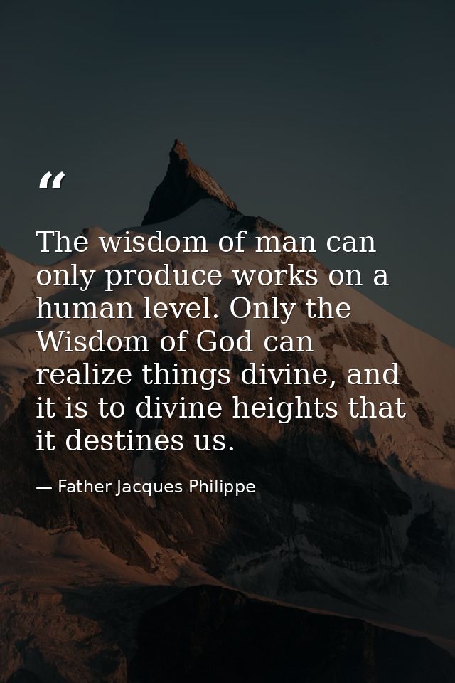 The wisdom of man can only produce works on a human level. Only the Wisdom of God can realize things divine, and it is t — Father Jacques Philippe