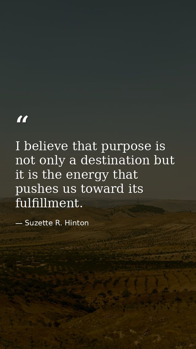 I believe that purpose is not only a destination but it is the energy that pushes us toward its fulfillment. — Suzette R. Hinton