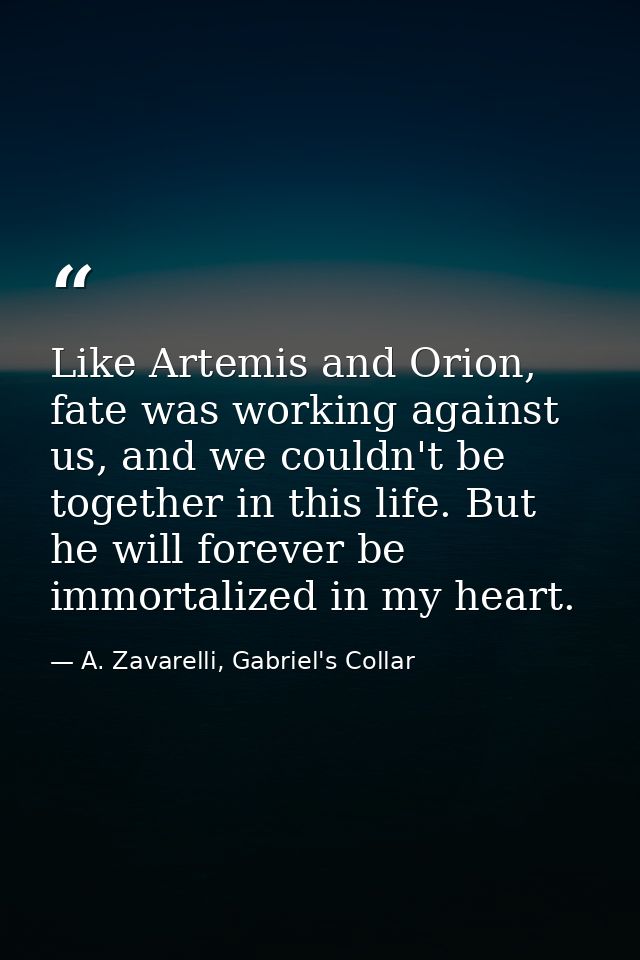 Like Artemis and Orion, fate was working against us, and we couldn't be together in this life. But he will forever be im — A. Zavarelli, Gabriel's Collar