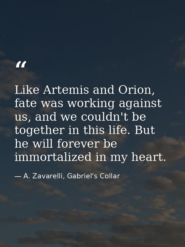 Like Artemis and Orion, fate was working against us, and we couldn't be together in this life. But he will forever be im — A. Zavarelli, Gabriel's Collar
