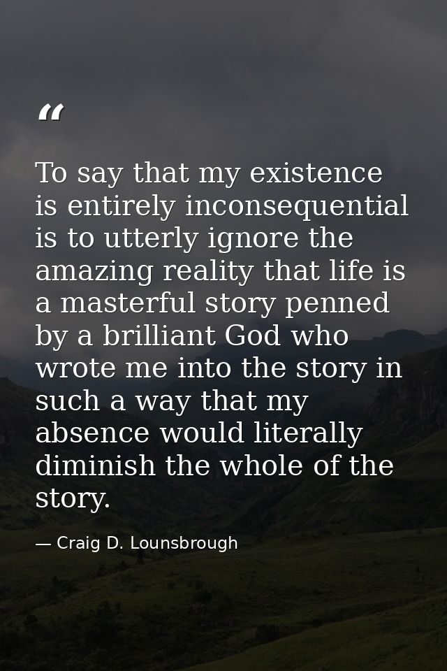 To say that my existence is entirely inconsequential is to utterly ignore the amazing reality that life is a masterful s — Craig D. Lounsbrough