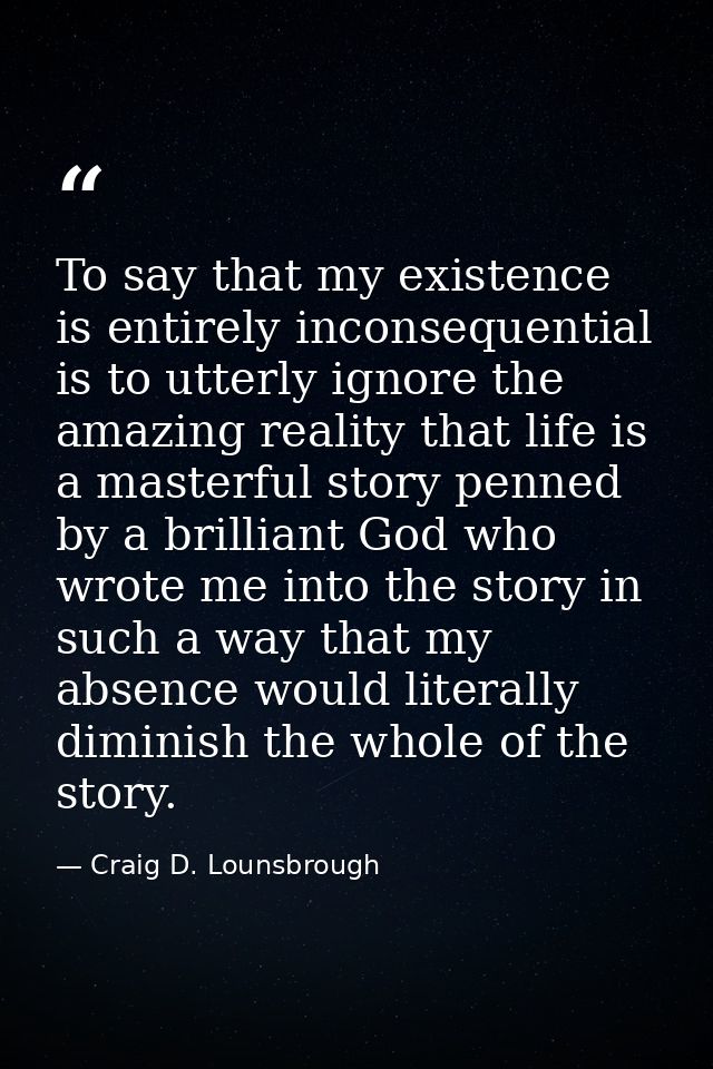 To say that my existence is entirely inconsequential is to utterly ignore the amazing reality that life is a masterful s — Craig D. Lounsbrough