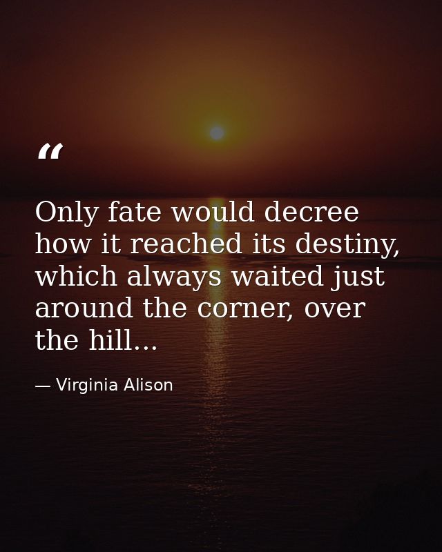 Only fate would decree how it reached its destiny, which always waited just around the corner, over the hill... — Virginia Alison