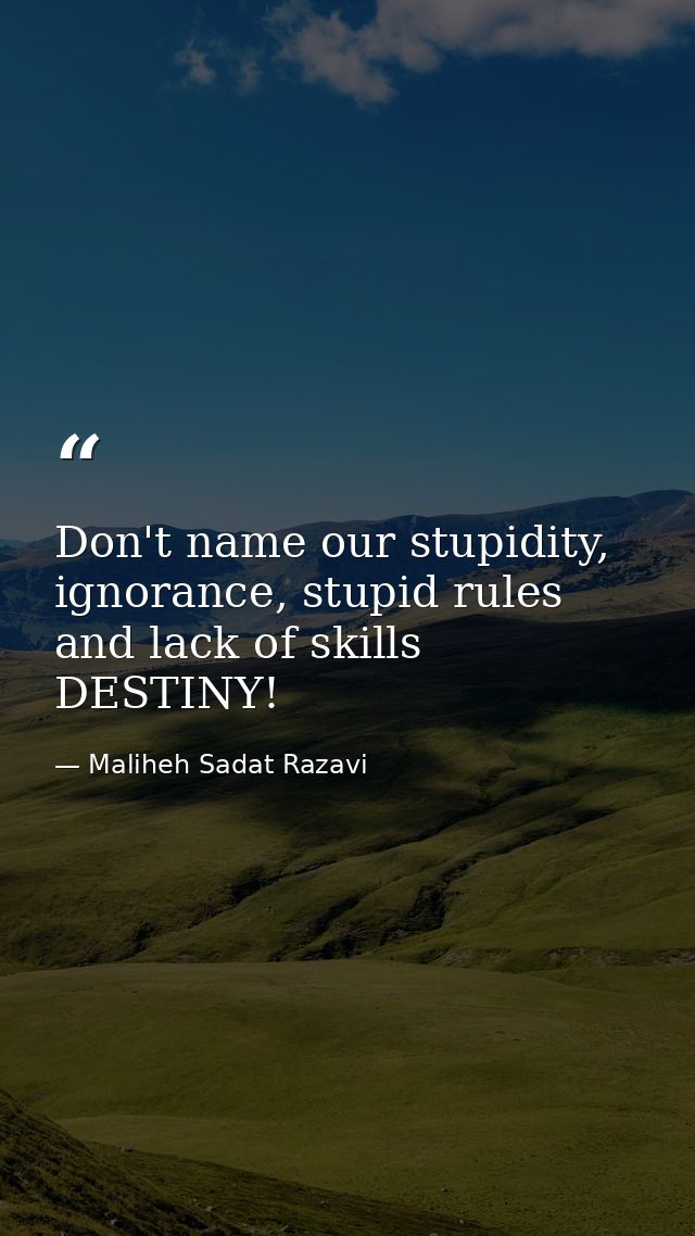 Don't name our stupidity, ignorance, stupid rules and lack of skills DESTINY! — Maliheh Sadat Razavi