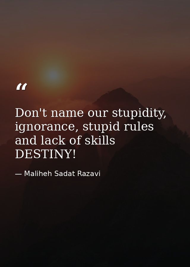 Don't name our stupidity, ignorance, stupid rules and lack of skills DESTINY! — Maliheh Sadat Razavi
