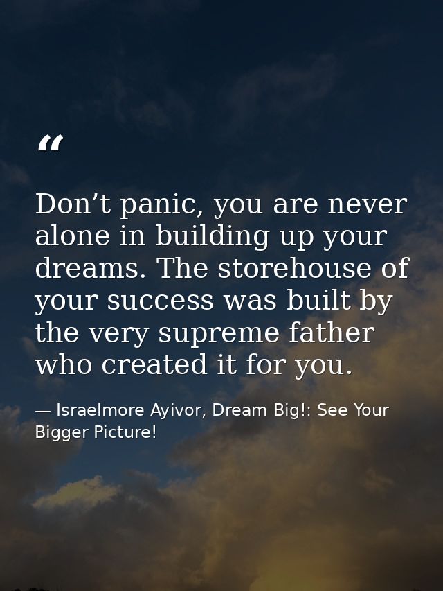 Don’t panic, you are never alone in building up your dreams. The storehouse of your success was built by the very suprem — Israelmore Ayivor, Dream Big!: See Your Bigger Picture!