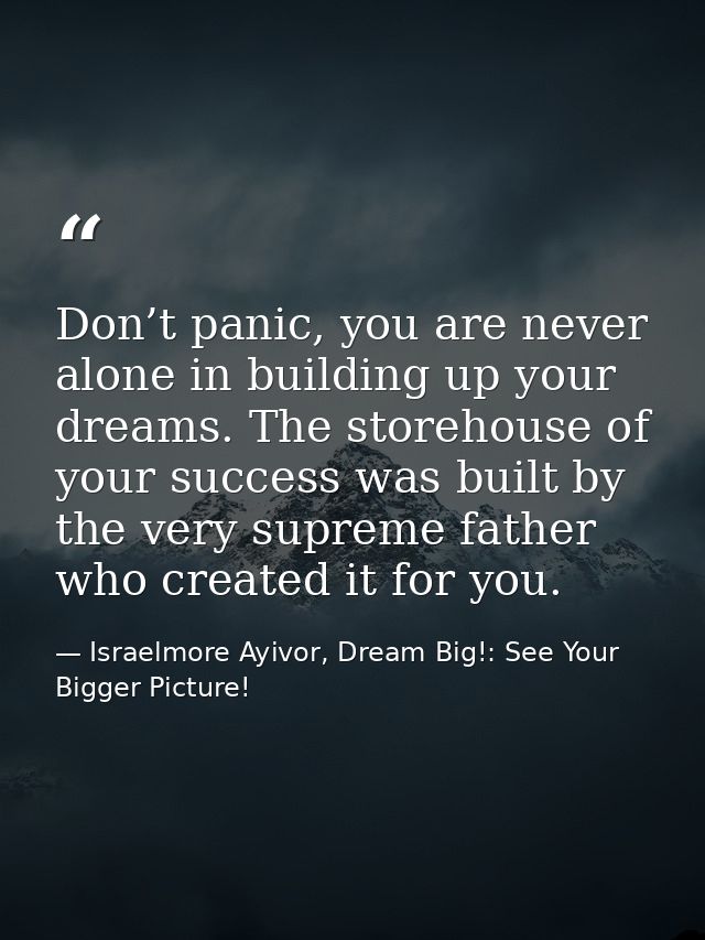 Don’t panic, you are never alone in building up your dreams. The storehouse of your success was built by the very suprem — Israelmore Ayivor, Dream Big!: See Your Bigger Picture!