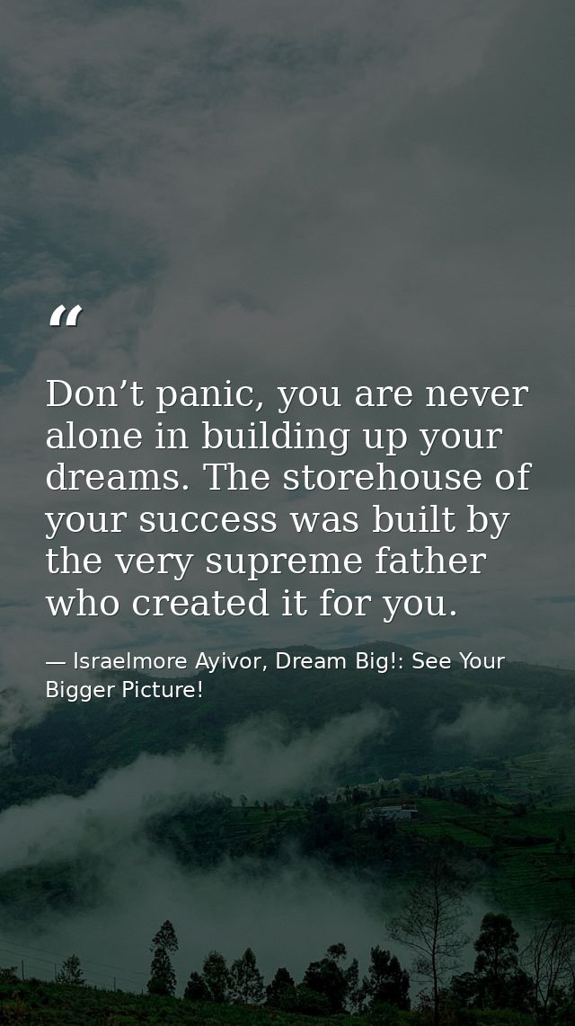 Don’t panic, you are never alone in building up your dreams. The storehouse of your success was built by the very suprem — Israelmore Ayivor, Dream Big!: See Your Bigger Picture!