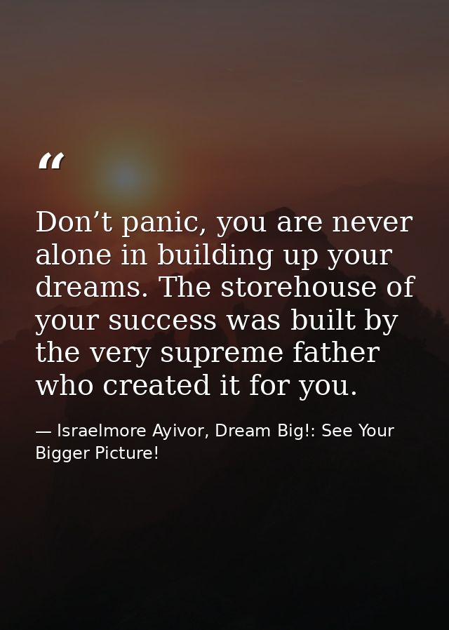 Don’t panic, you are never alone in building up your dreams. The storehouse of your success was built by the very suprem — Israelmore Ayivor, Dream Big!: See Your Bigger Picture!
