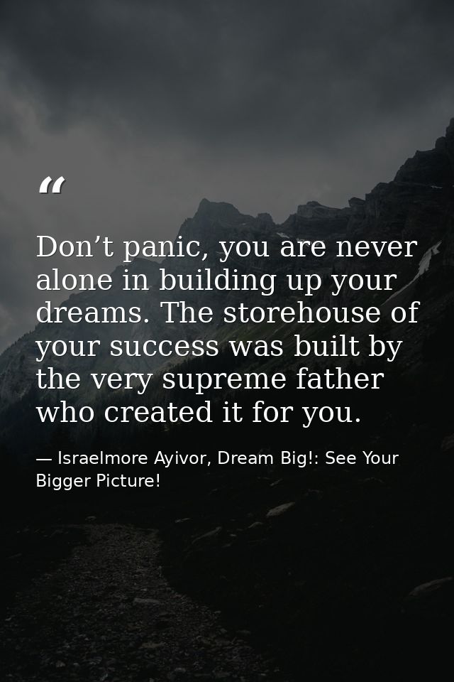 Don’t panic, you are never alone in building up your dreams. The storehouse of your success was built by the very suprem — Israelmore Ayivor, Dream Big!: See Your Bigger Picture!