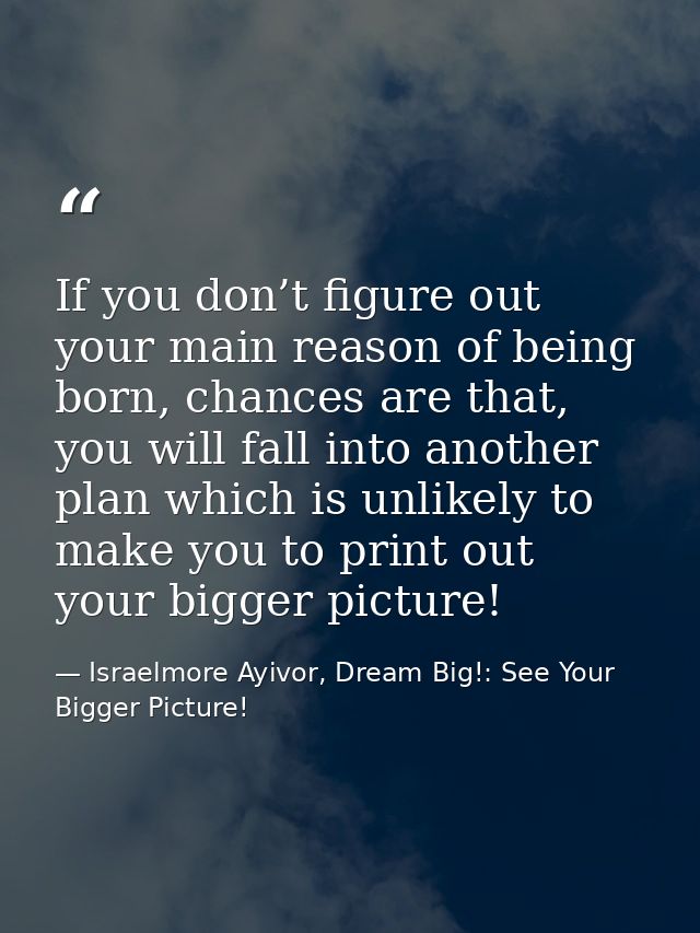 If you don’t figure out your main reason of being born, chances are that, you will fall into another plan which is unlik — Israelmore Ayivor, Dream Big!: See Your Bigger Picture!