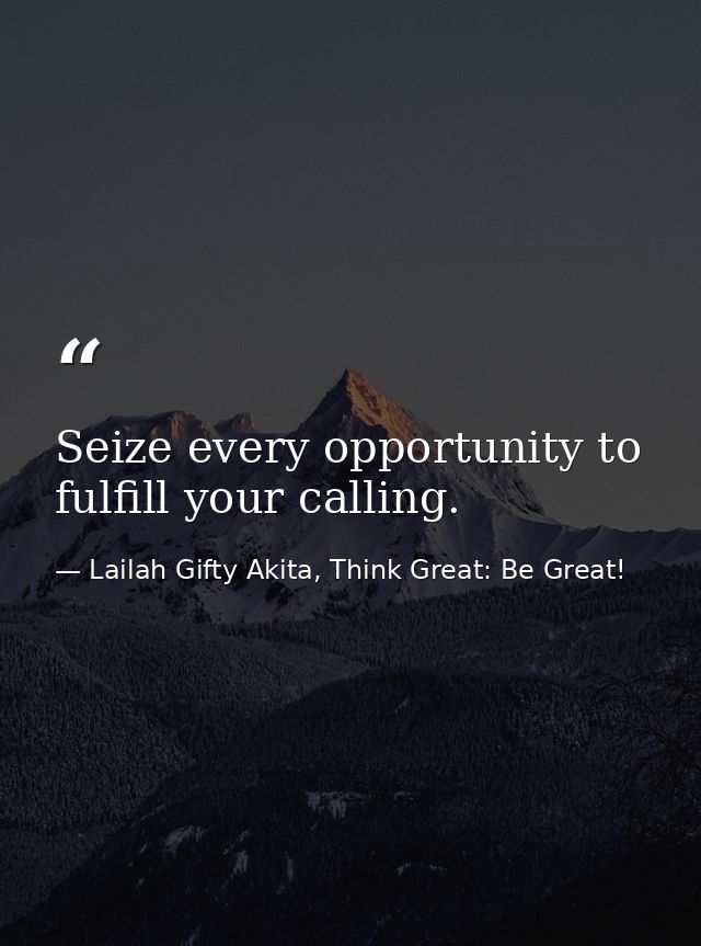Seize every opportunity to fulfill your calling. — Lailah Gifty Akita, Think Great: Be Great!