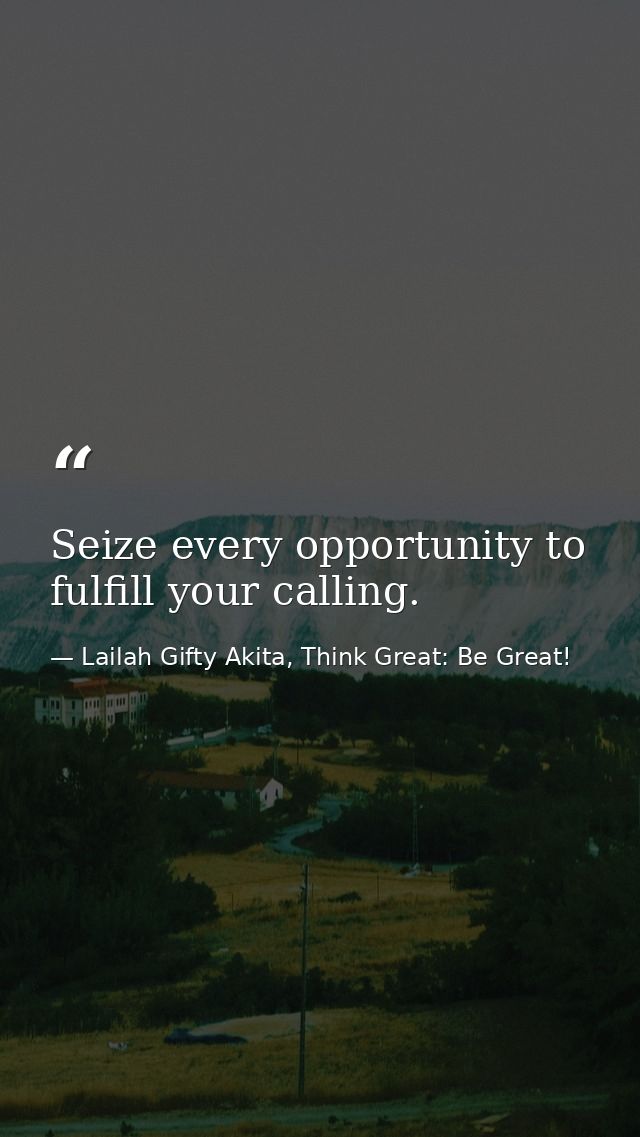 Seize every opportunity to fulfill your calling. — Lailah Gifty Akita, Think Great: Be Great!