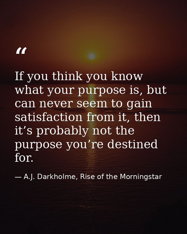 If you think you know what your purpose is, but can never seem to gain satisfaction from it, then it’s probably not the  — A.J. Darkholme, Rise of the Morningstar
