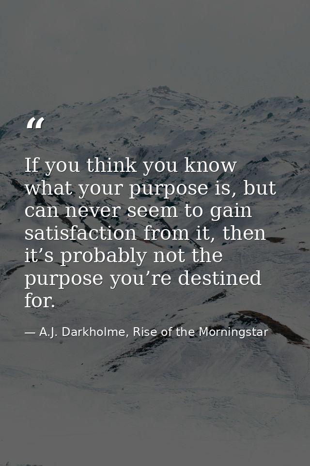 If you think you know what your purpose is, but can never seem to gain satisfaction from it, then it’s probably not the  — A.J. Darkholme, Rise of the Morningstar