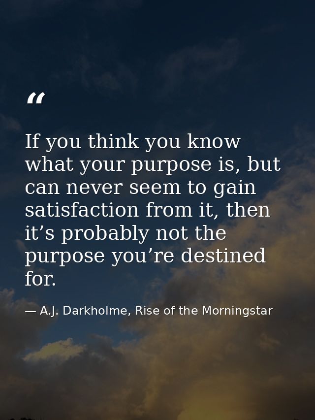 If you think you know what your purpose is, but can never seem to gain satisfaction from it, then it’s probably not the  — A.J. Darkholme, Rise of the Morningstar