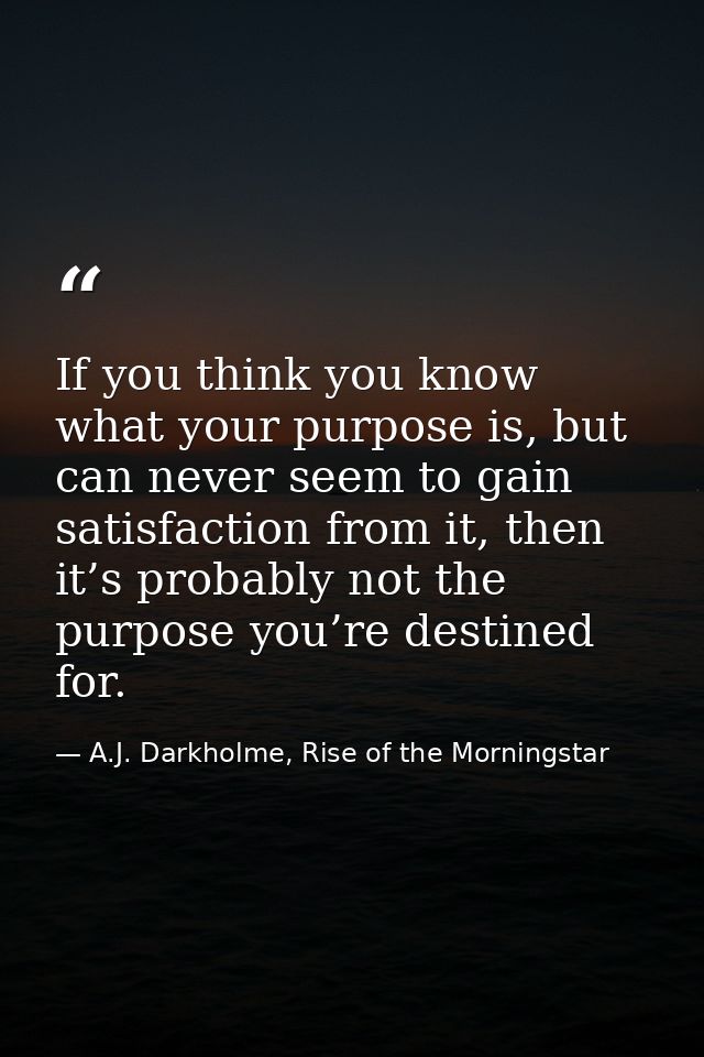 If you think you know what your purpose is, but can never seem to gain satisfaction from it, then it’s probably not the  — A.J. Darkholme, Rise of the Morningstar