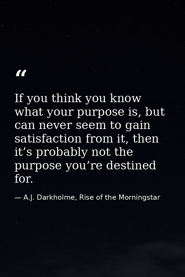If you think you know what your purpose is, but can never seem to gain satisfaction from it, then it’s probably not the  — A.J. Darkholme, Rise of the Morningstar