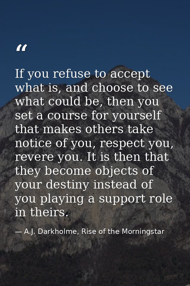 If you refuse to accept what is, and choose to see what could be, then you set a course for yourself that makes others t — A.J. Darkholme, Rise of the Morningstar