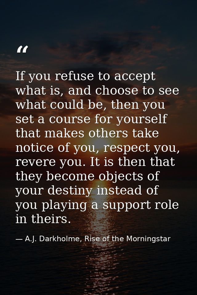 If you refuse to accept what is, and choose to see what could be, then you set a course for yourself that makes others t — A.J. Darkholme, Rise of the Morningstar