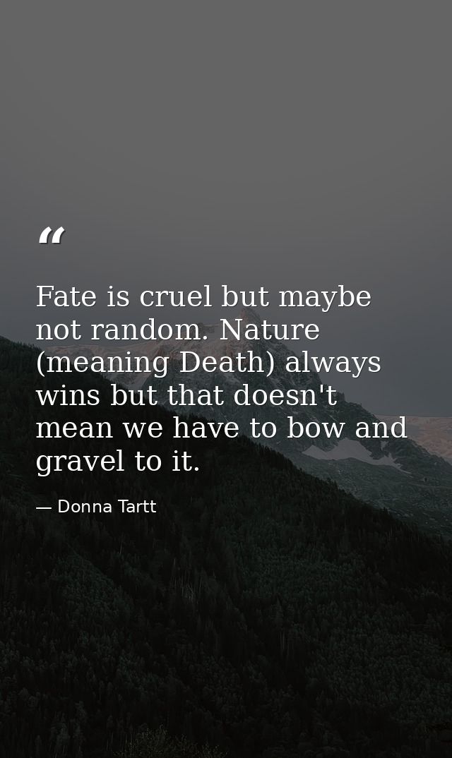 Fate is cruel but maybe not random. Nature (meaning Death) always wins but that doesn't mean we have to bow and gravel t — Donna Tartt