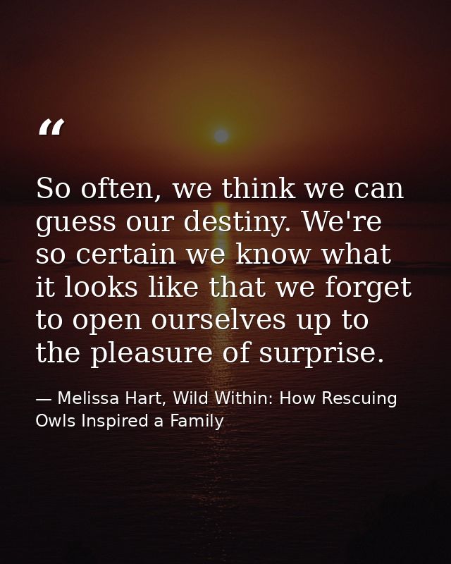 So often, we think we can guess our destiny. We're so certain we know what it looks like that we forget to open ourselve — Melissa Hart, Wild Within: How Rescuing Owls Inspired a Family
