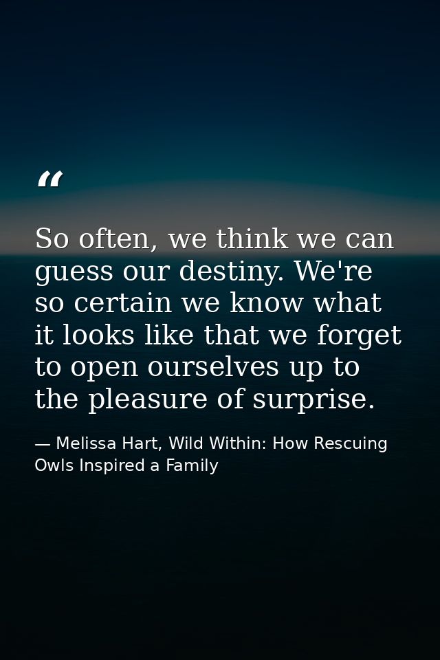 So often, we think we can guess our destiny. We're so certain we know what it looks like that we forget to open ourselve — Melissa Hart, Wild Within: How Rescuing Owls Inspired a Family